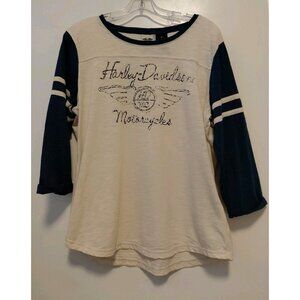 Harley Davidson Women's Baseball Jersey Raglan 3/4 Sleeves XL Blue Cream